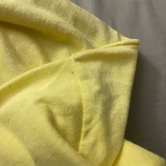 80s vintage custom canary yellow Hanes Fifty-Fifty tee shirt with splash print - Picture 11 of 12